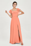 Classic Chiffon A Line Bridesmaid Dress Flutter Sleeves Formal Evening Prom Dresses Gowns