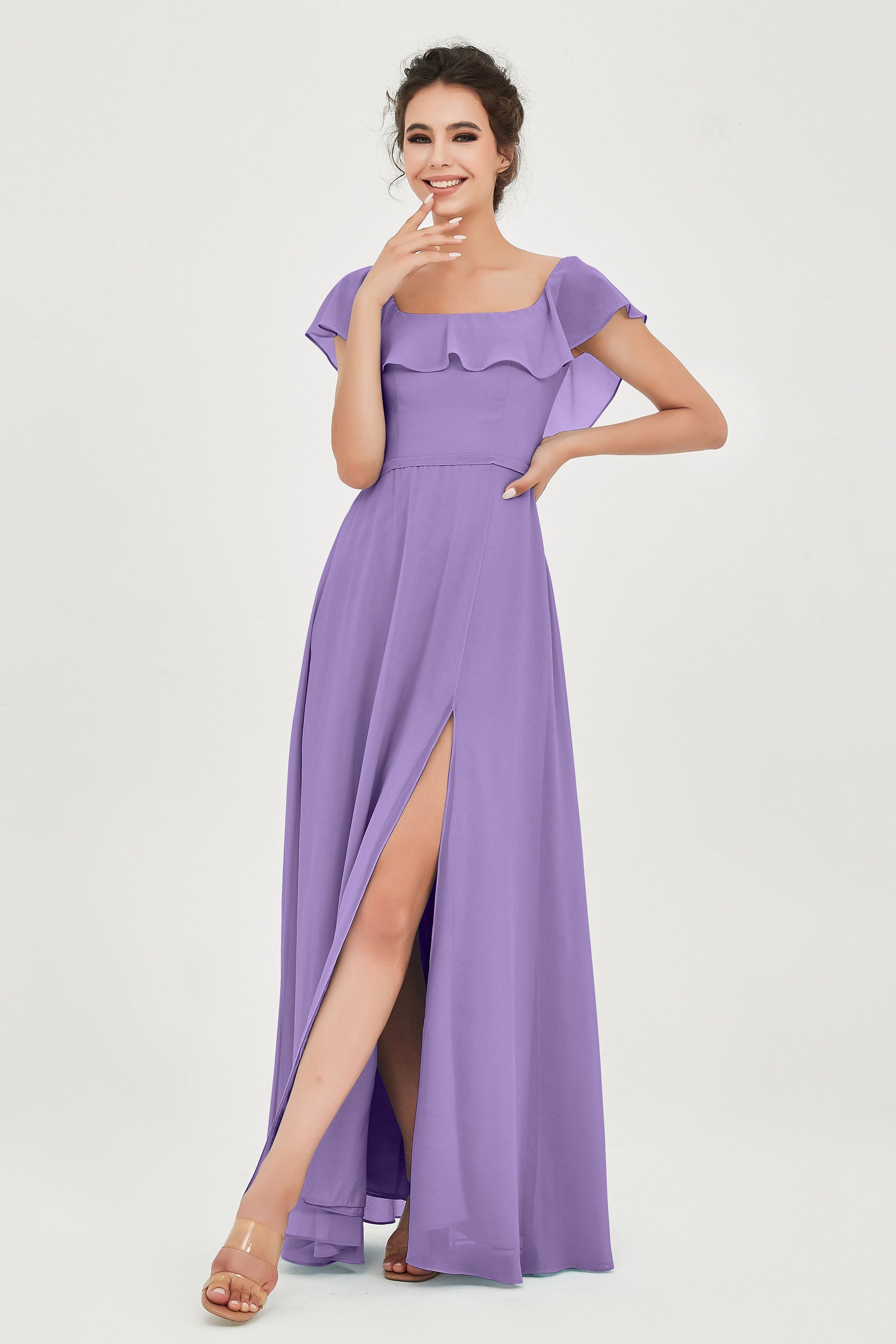 Classic Chiffon A Line Bridesmaid Dress Flutter Sleeves Formal Evening Prom Dresses Gowns