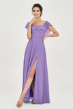Classic Chiffon A Line Bridesmaid Dress Flutter Sleeves Formal Evening Prom Dresses Gowns
