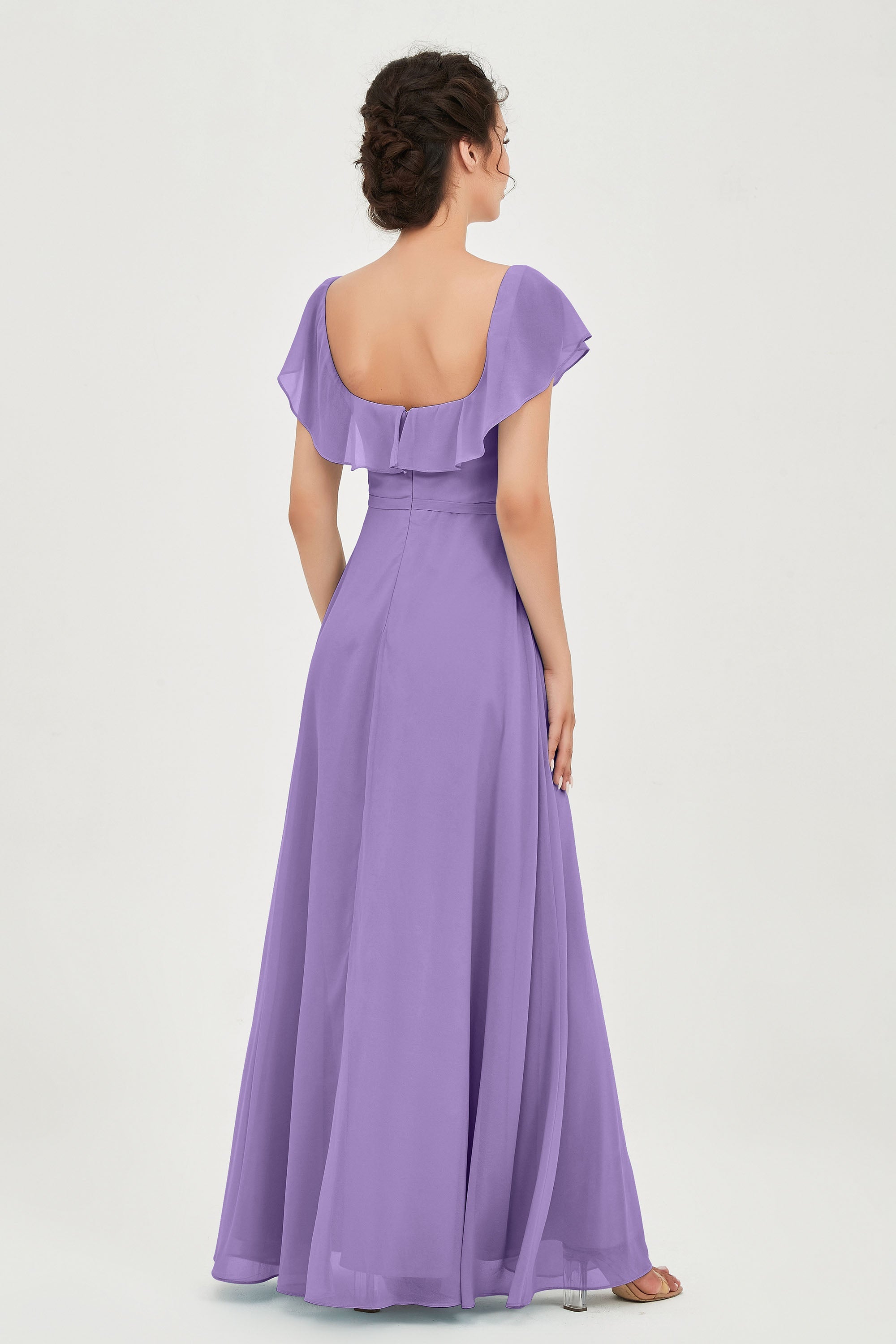 Classic Chiffon A Line Bridesmaid Dress Flutter Sleeves Formal Evening Prom Dresses Gowns