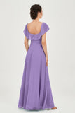 Classic Chiffon A Line Bridesmaid Dress Flutter Sleeves Formal Evening Prom Dresses Gowns