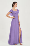 Classic Chiffon A Line Bridesmaid Dress Flutter Sleeves Formal Evening Prom Dresses Gowns