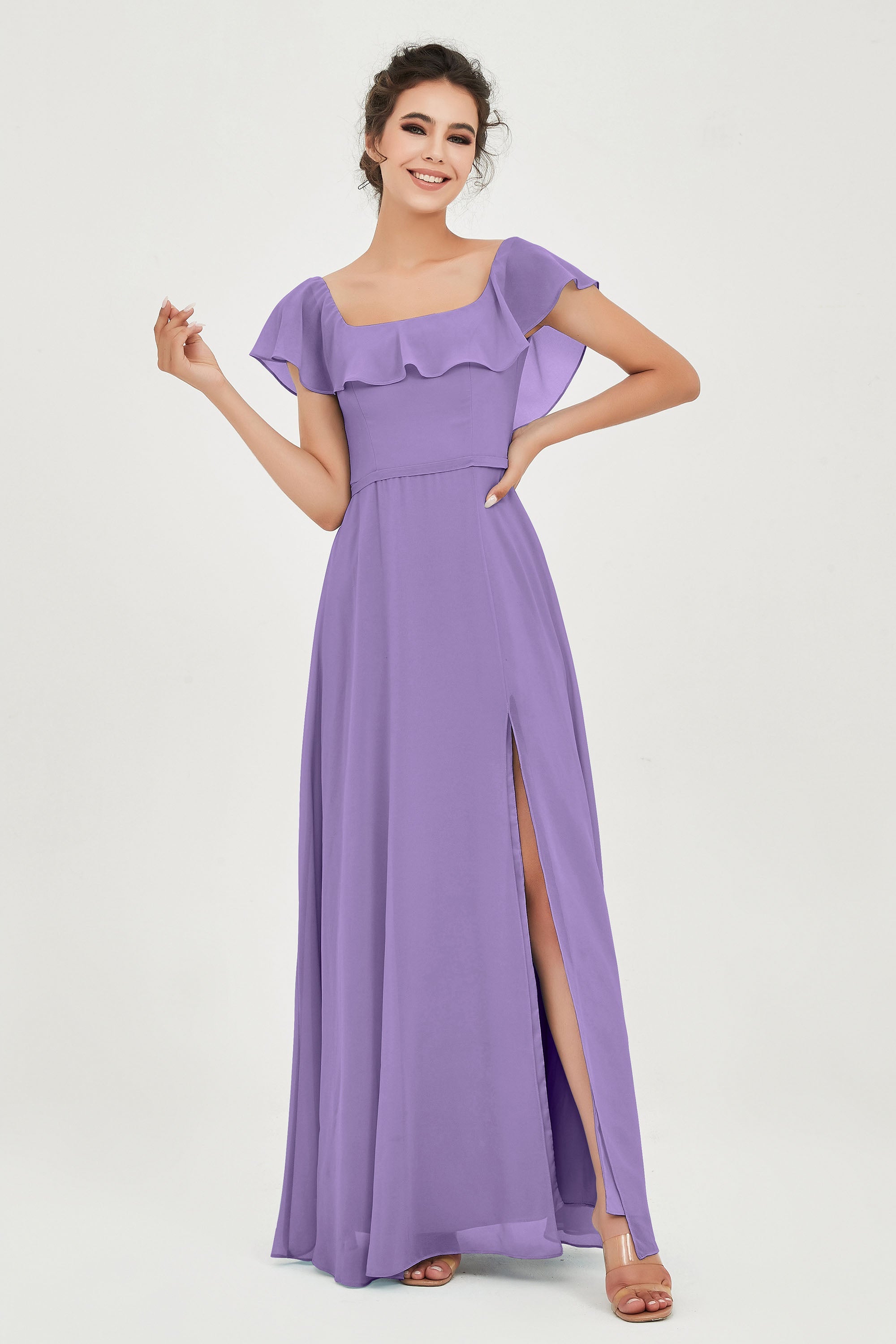 Classic Chiffon A Line Bridesmaid Dress Flutter Sleeves Formal Evening Prom Dresses Gowns