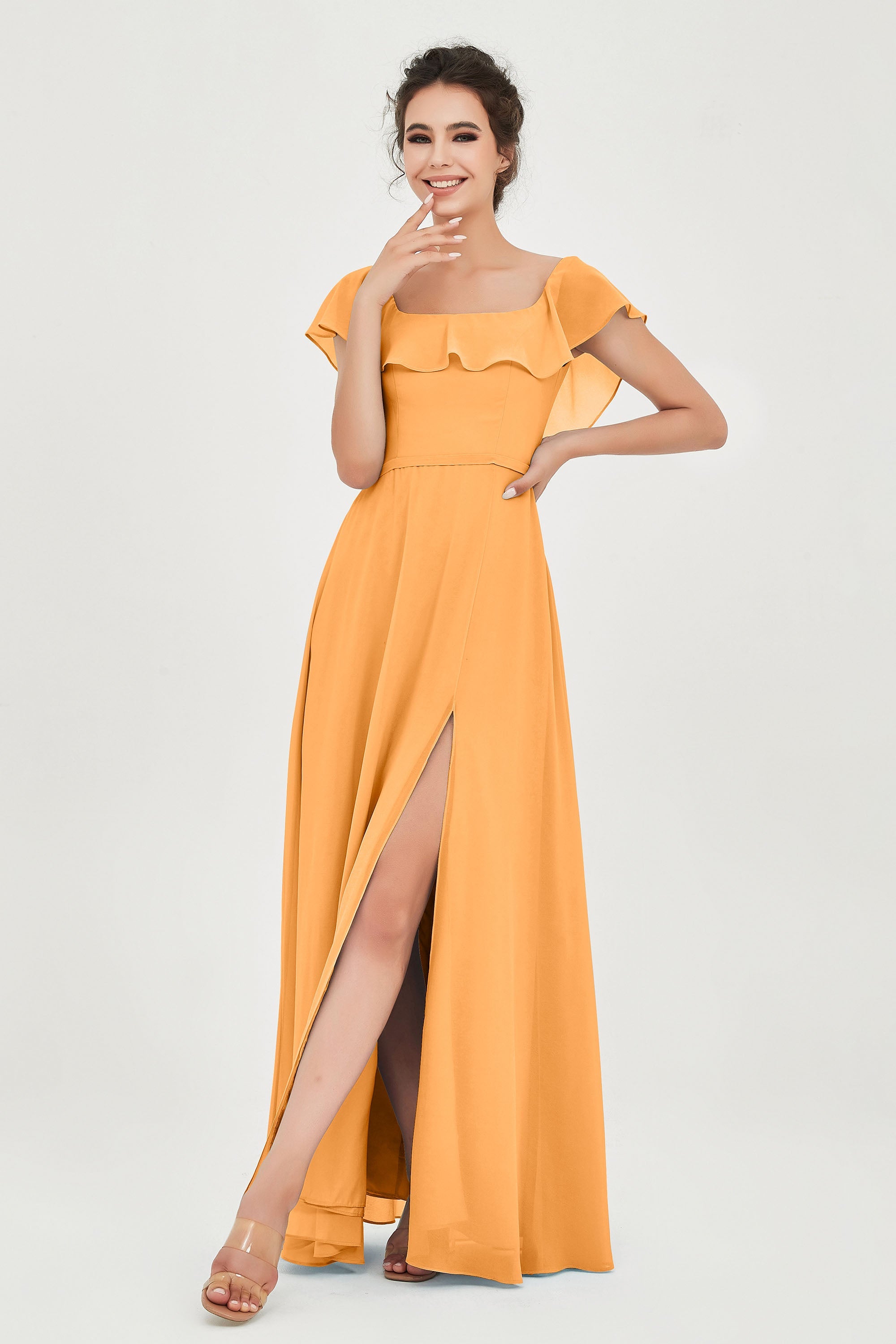 Classic Chiffon A Line Bridesmaid Dress Flutter Sleeves Formal Evening Prom Dresses Gowns