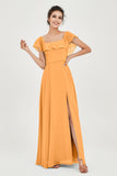 Classic Chiffon A Line Bridesmaid Dress Flutter Sleeves Formal Evening Prom Dresses Gowns