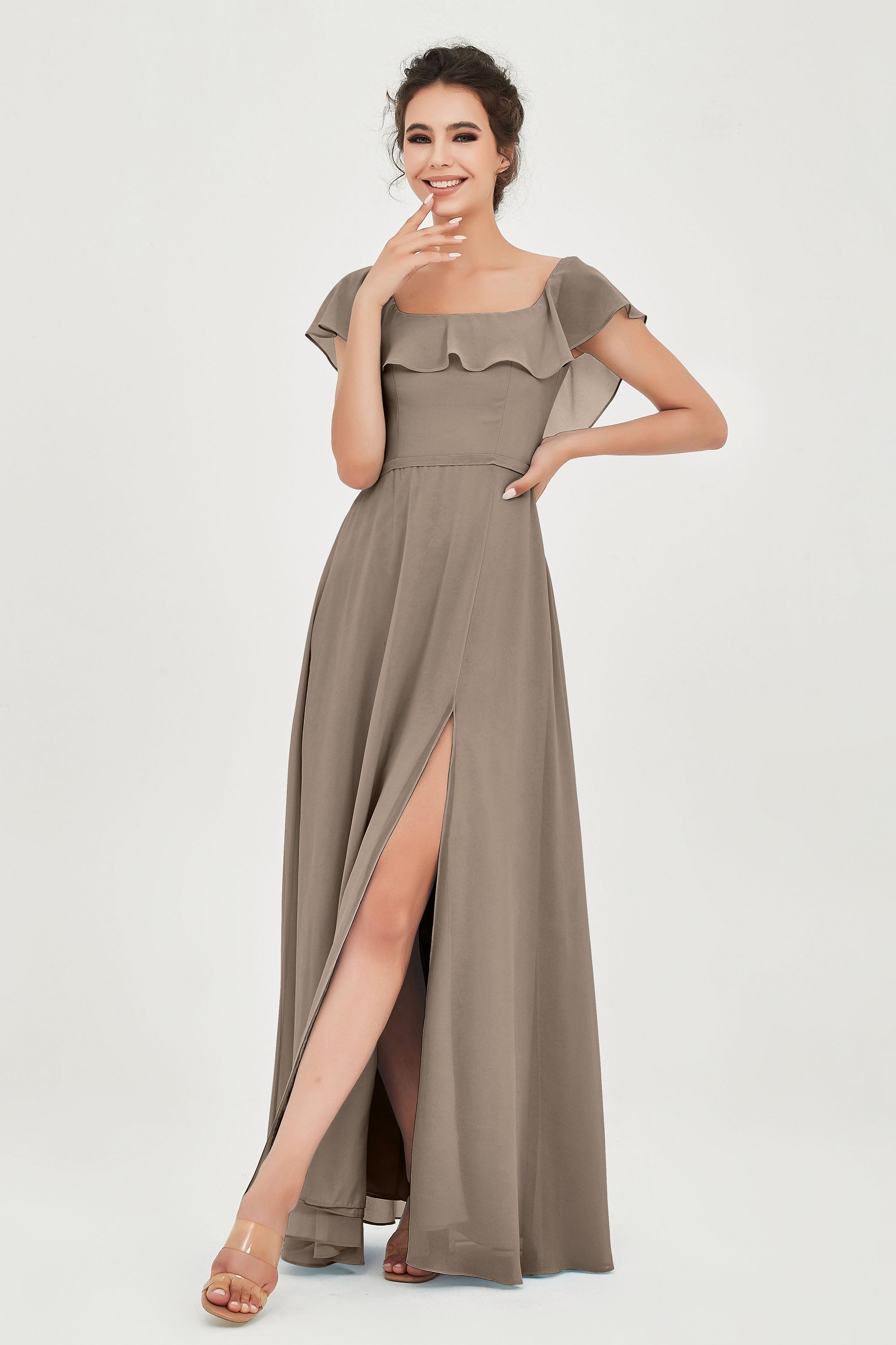 Classic Chiffon A Line Bridesmaid Dress Flutter Sleeves Formal Evening Prom Dresses Gowns
