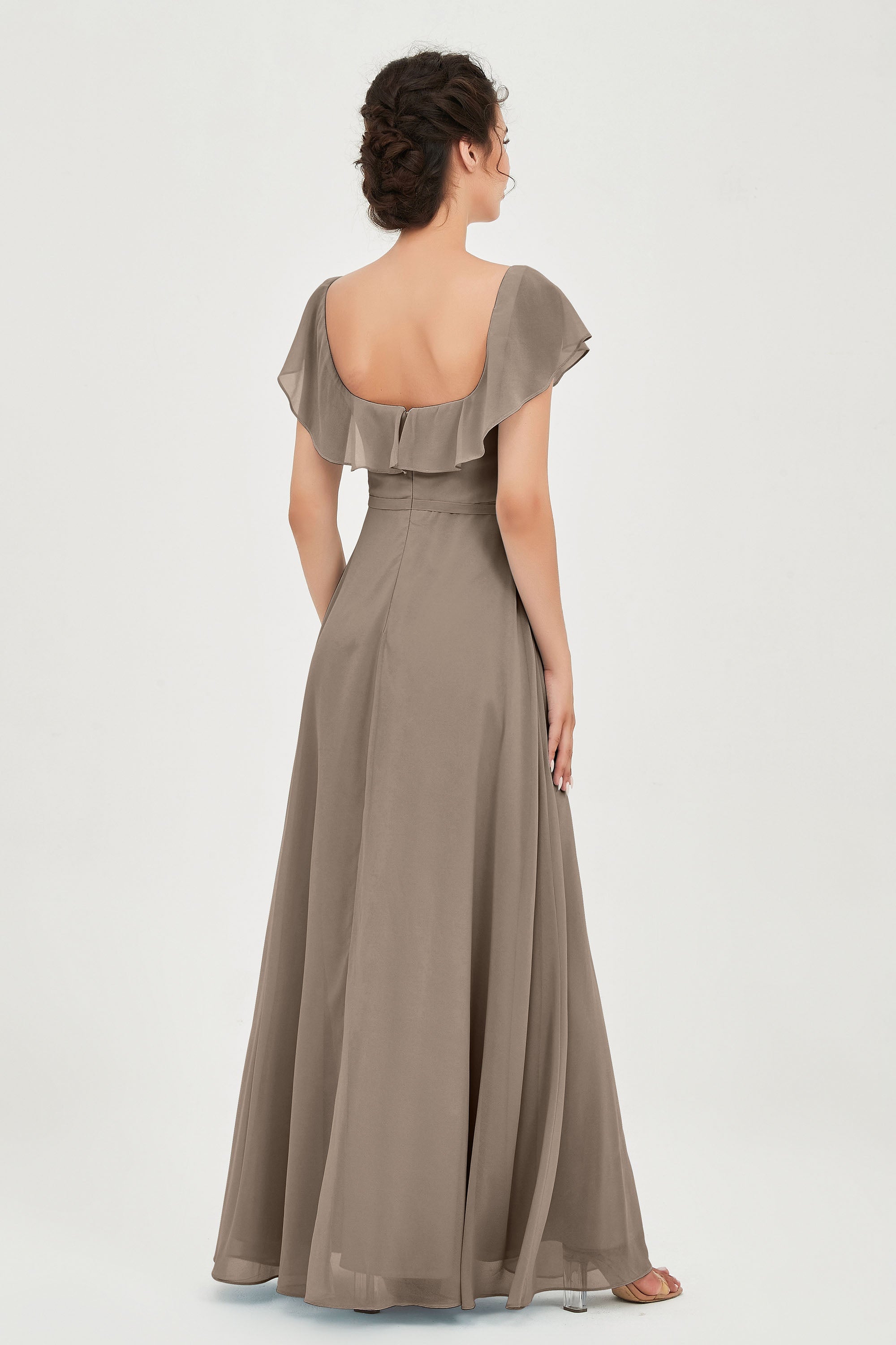 Classic Chiffon A Line Bridesmaid Dress Flutter Sleeves Formal Evening Prom Dresses Gowns