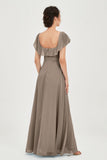 Classic Chiffon A Line Bridesmaid Dress Flutter Sleeves Formal Evening Prom Dresses Gowns