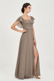 Classic Chiffon A Line Bridesmaid Dress Flutter Sleeves Formal Evening Prom Dresses Gowns