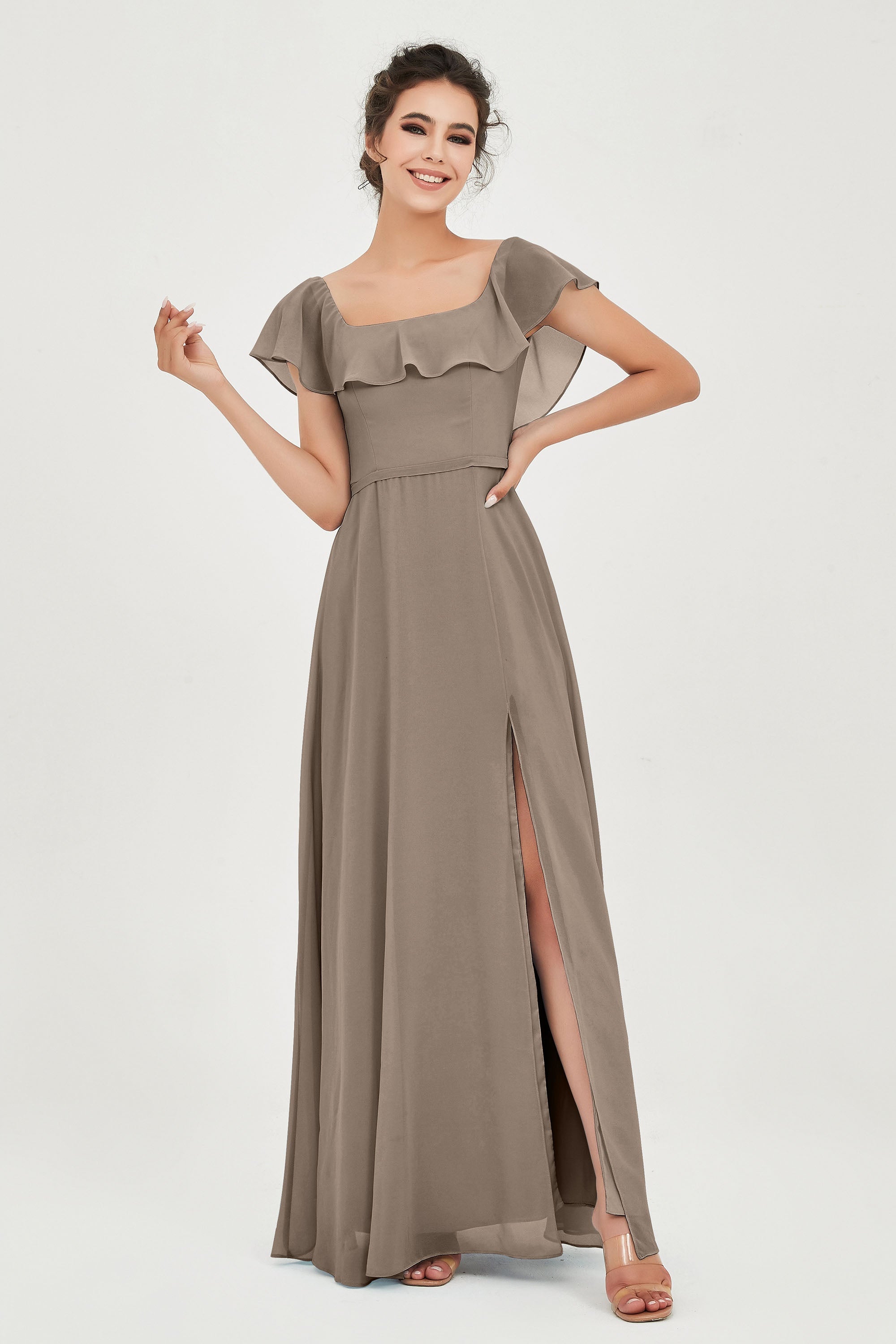 Classic Chiffon A Line Bridesmaid Dress Flutter Sleeves Formal Evening Prom Dresses Gowns
