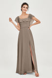 Classic Chiffon A Line Bridesmaid Dress Flutter Sleeves Formal Evening Prom Dresses Gowns