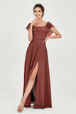 Classic Chiffon A Line Bridesmaid Dress Flutter Sleeves Formal Evening Prom Dresses Gowns