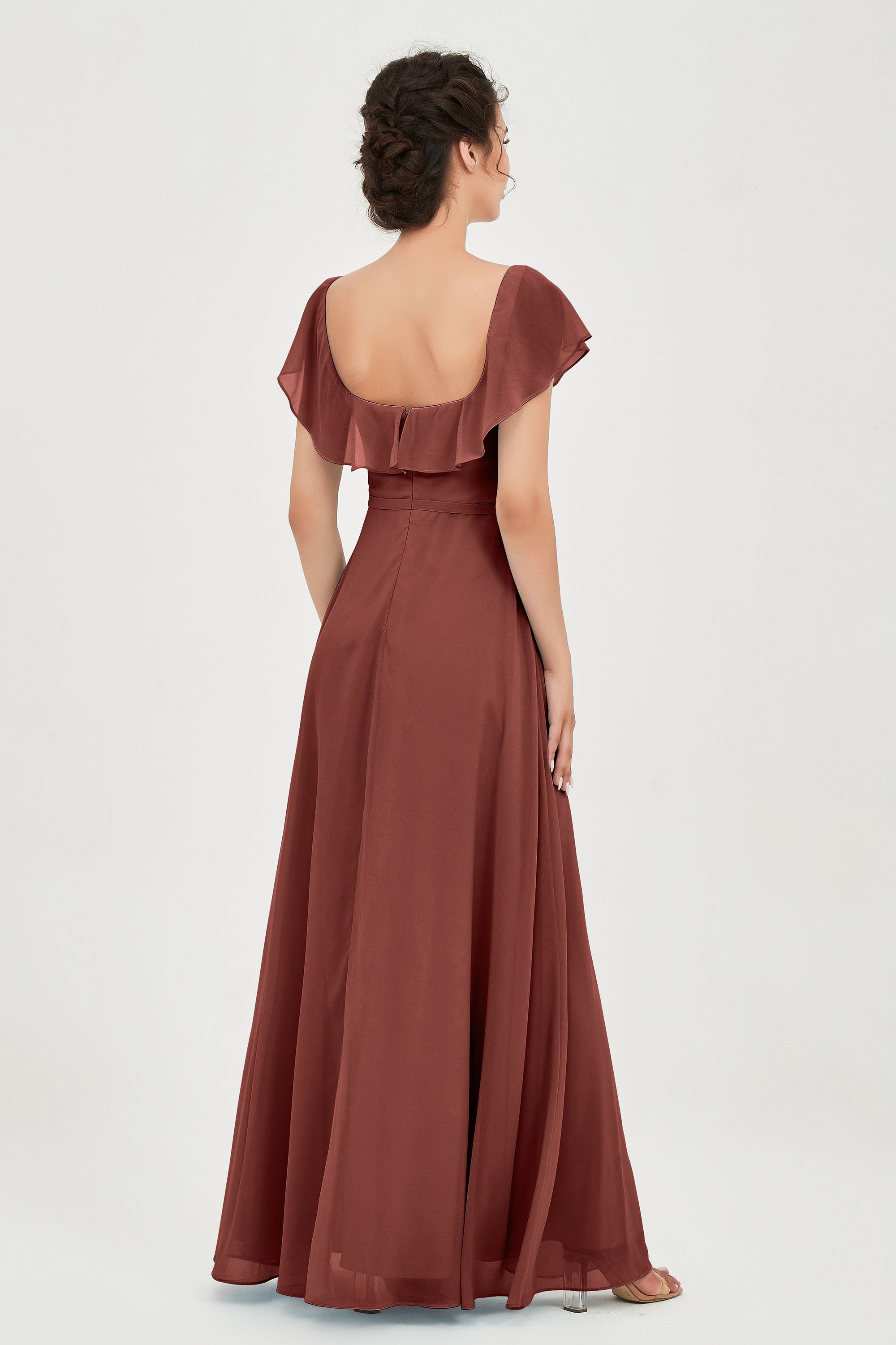 Classic Chiffon A Line Bridesmaid Dress Flutter Sleeves Formal Evening Prom Dresses Gowns