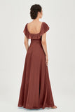 Classic Chiffon A Line Bridesmaid Dress Flutter Sleeves Formal Evening Prom Dresses Gowns