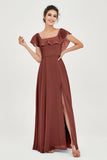 Classic Chiffon A Line Bridesmaid Dress Flutter Sleeves Formal Evening Prom Dresses Gowns