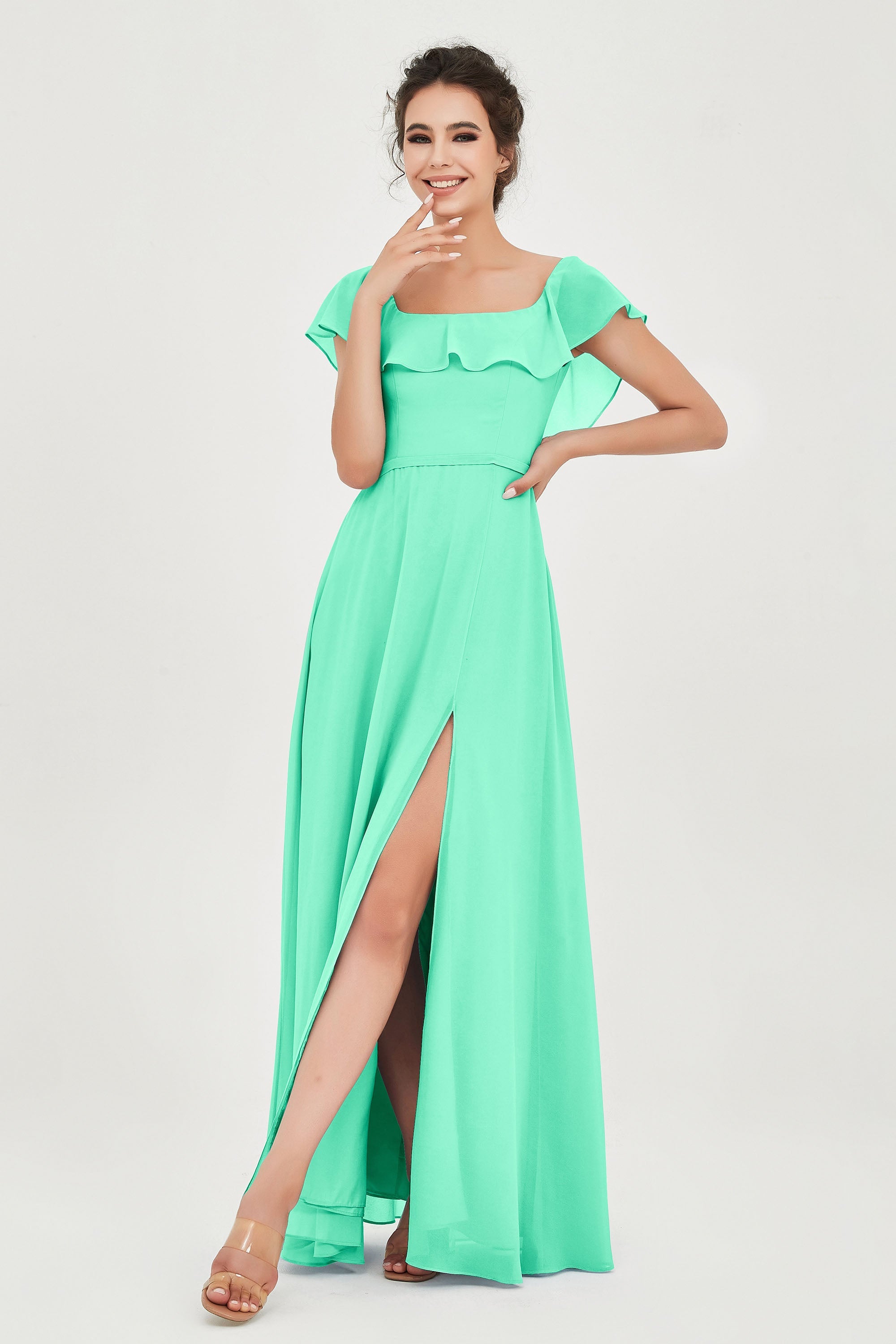 Classic Chiffon A Line Bridesmaid Dress Flutter Sleeves Formal Evening Prom Dresses Gowns