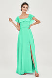 Classic Chiffon A Line Bridesmaid Dress Flutter Sleeves Formal Evening Prom Dresses Gowns