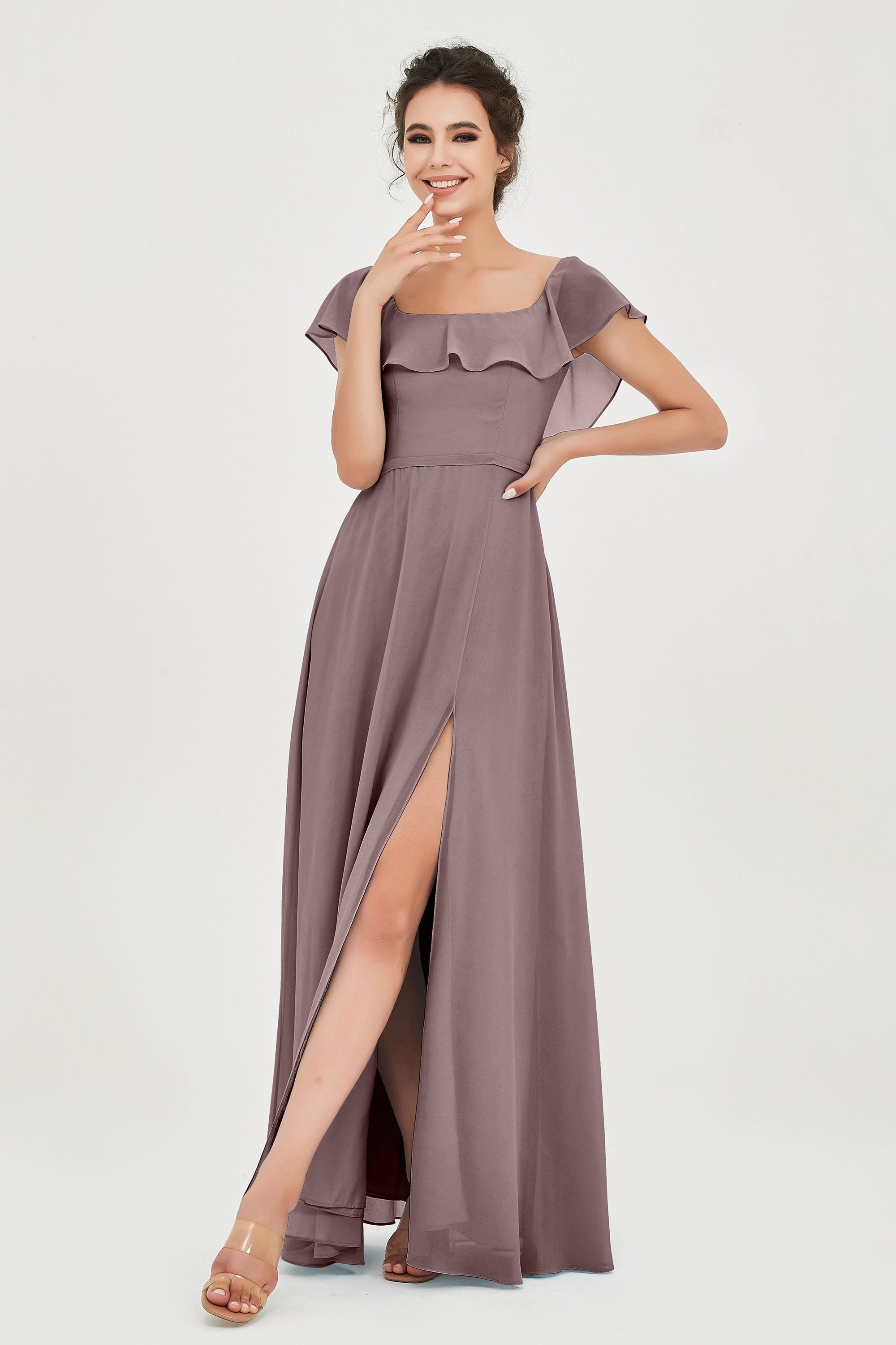 Classic Chiffon A Line Bridesmaid Dress Flutter Sleeves Formal Evening Prom Dresses Gowns