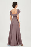 Classic Chiffon A Line Bridesmaid Dress Flutter Sleeves Formal Evening Prom Dresses Gowns