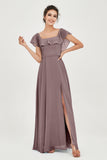 Classic Chiffon A Line Bridesmaid Dress Flutter Sleeves Formal Evening Prom Dresses Gowns