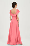 Classic Chiffon A Line Bridesmaid Dress Flutter Sleeves Formal Evening Prom Dresses Gowns