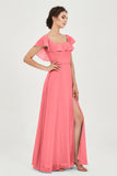 Classic Chiffon A Line Bridesmaid Dress Flutter Sleeves Formal Evening Prom Dresses Gowns