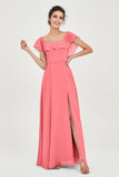 Classic Chiffon A Line Bridesmaid Dress Flutter Sleeves Formal Evening Prom Dresses Gowns