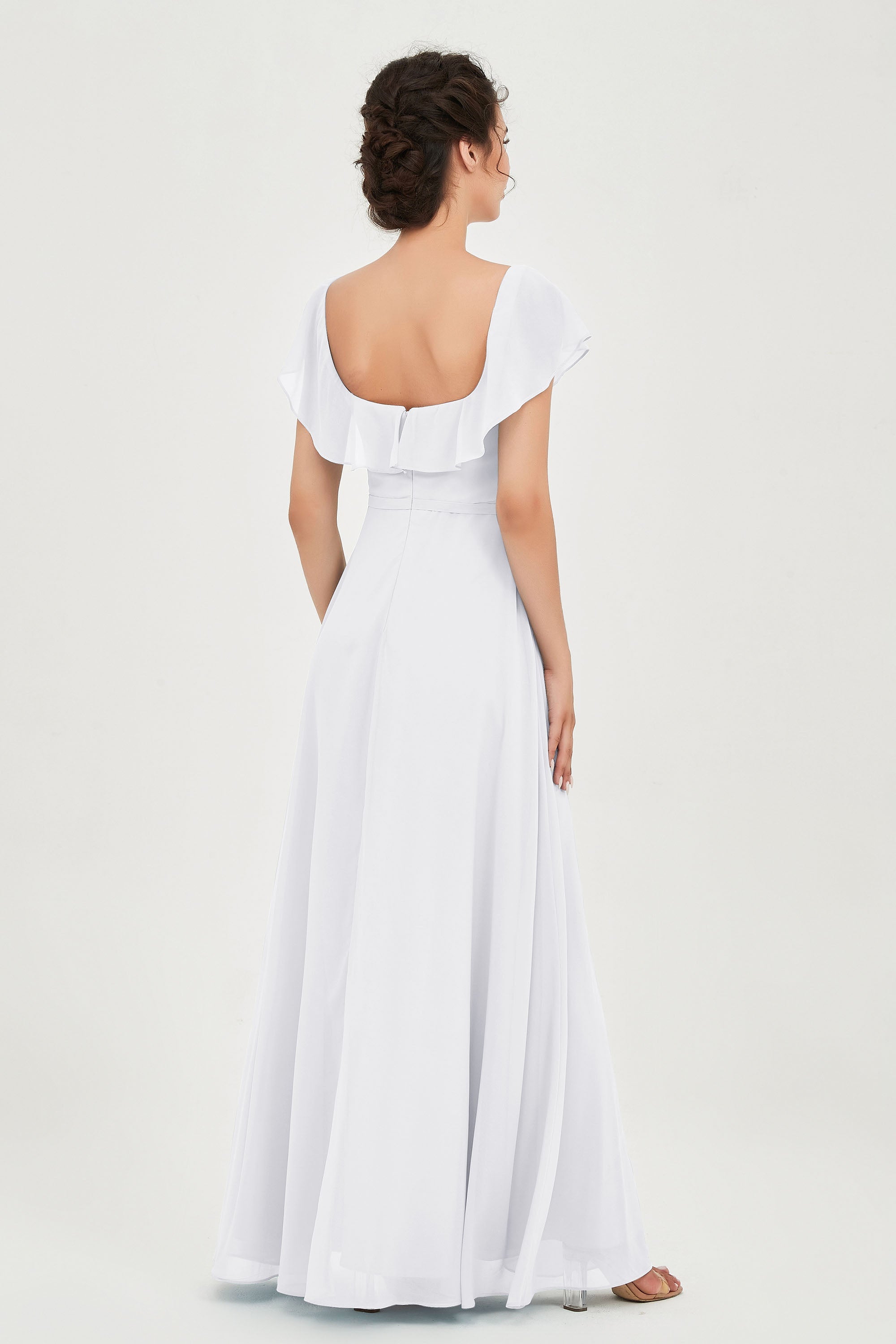 Classic Chiffon A Line Bridesmaid Dress Flutter Sleeves Formal Evening Prom Dresses Gowns