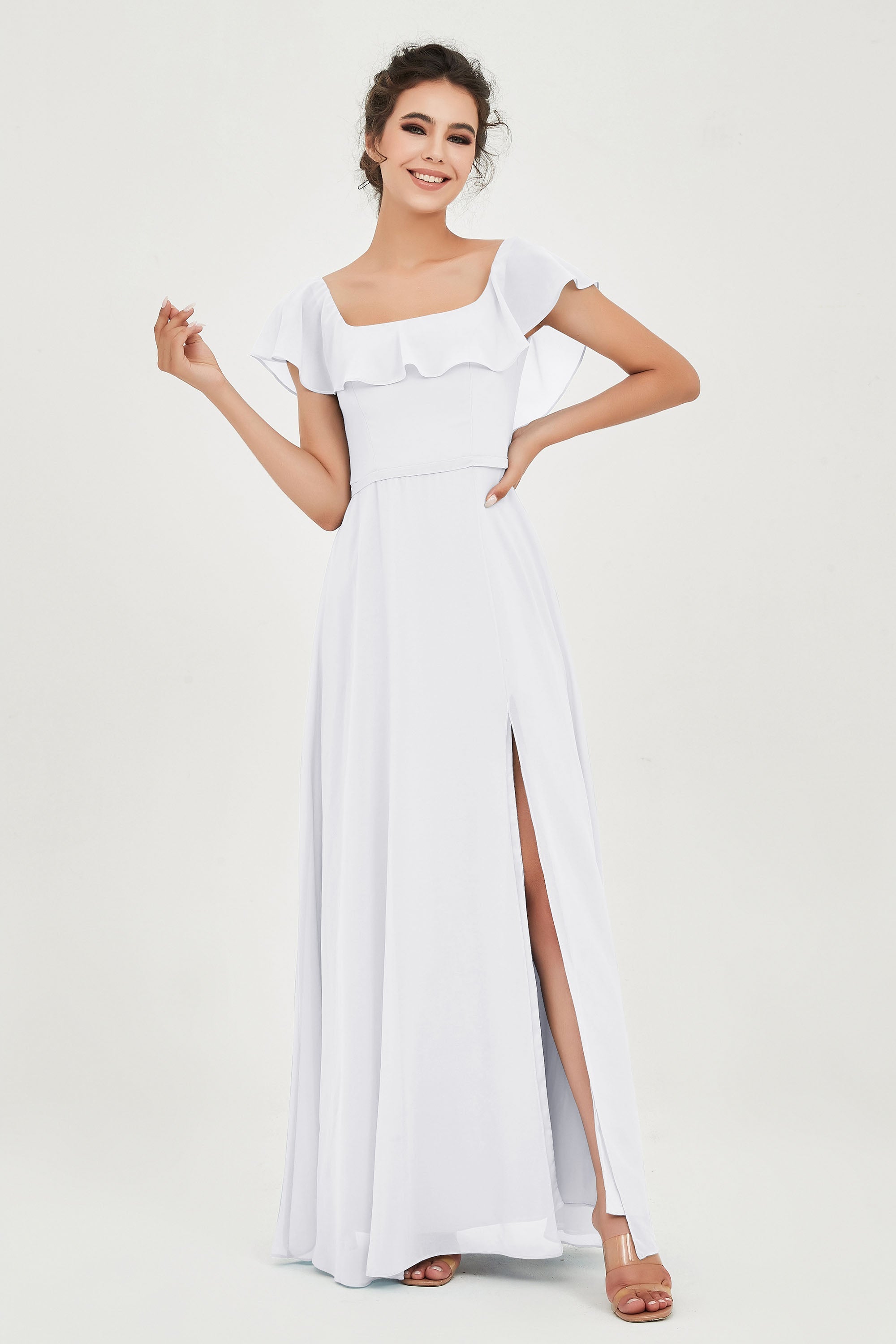 Classic Chiffon A Line Bridesmaid Dress Flutter Sleeves Formal Evening Prom Dresses Gowns