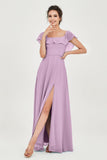 Classic Chiffon A Line Bridesmaid Dress Flutter Sleeves Formal Evening Prom Dresses Gowns