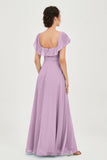 Classic Chiffon A Line Bridesmaid Dress Flutter Sleeves Formal Evening Prom Dresses Gowns
