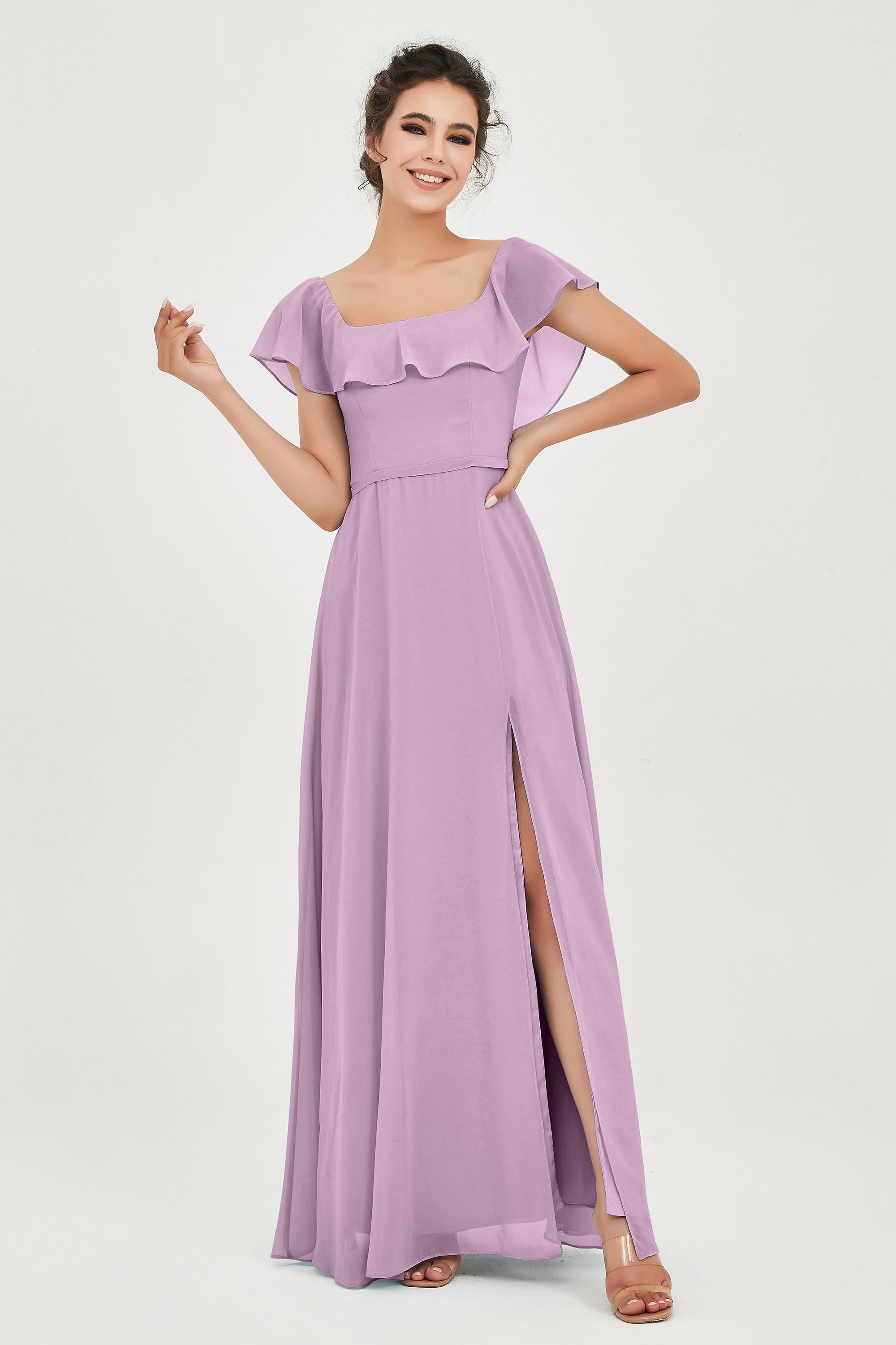 Classic Chiffon A Line Bridesmaid Dress Flutter Sleeves Formal Evening Prom Dresses Gowns