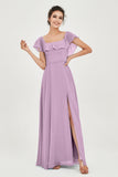 Classic Chiffon A Line Bridesmaid Dress Flutter Sleeves Formal Evening Prom Dresses Gowns