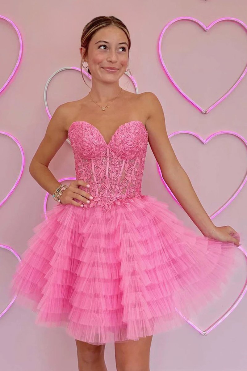A-Line Ruffled Yellow Strapless Corset Short Homecoming Dress