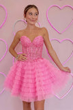 A-Line Ruffled Yellow Strapless Corset Short Homecoming Dress