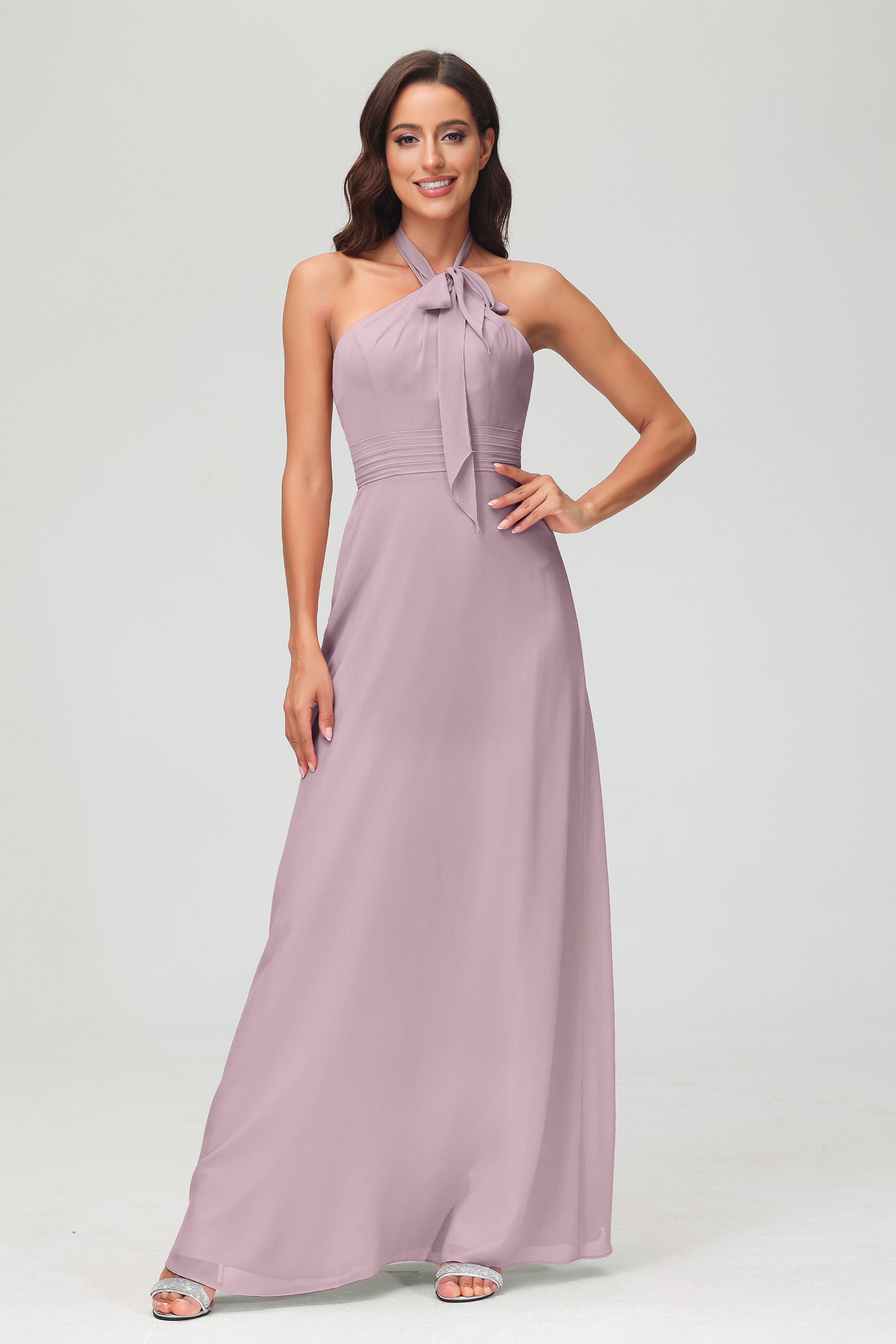A Line Halter Chiffon Bridesmaid Dresses Women's Formal Evening Prom Dress Gowns