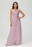 A Line Halter Chiffon Bridesmaid Dresses Women's Formal Evening Prom Dress Gowns
