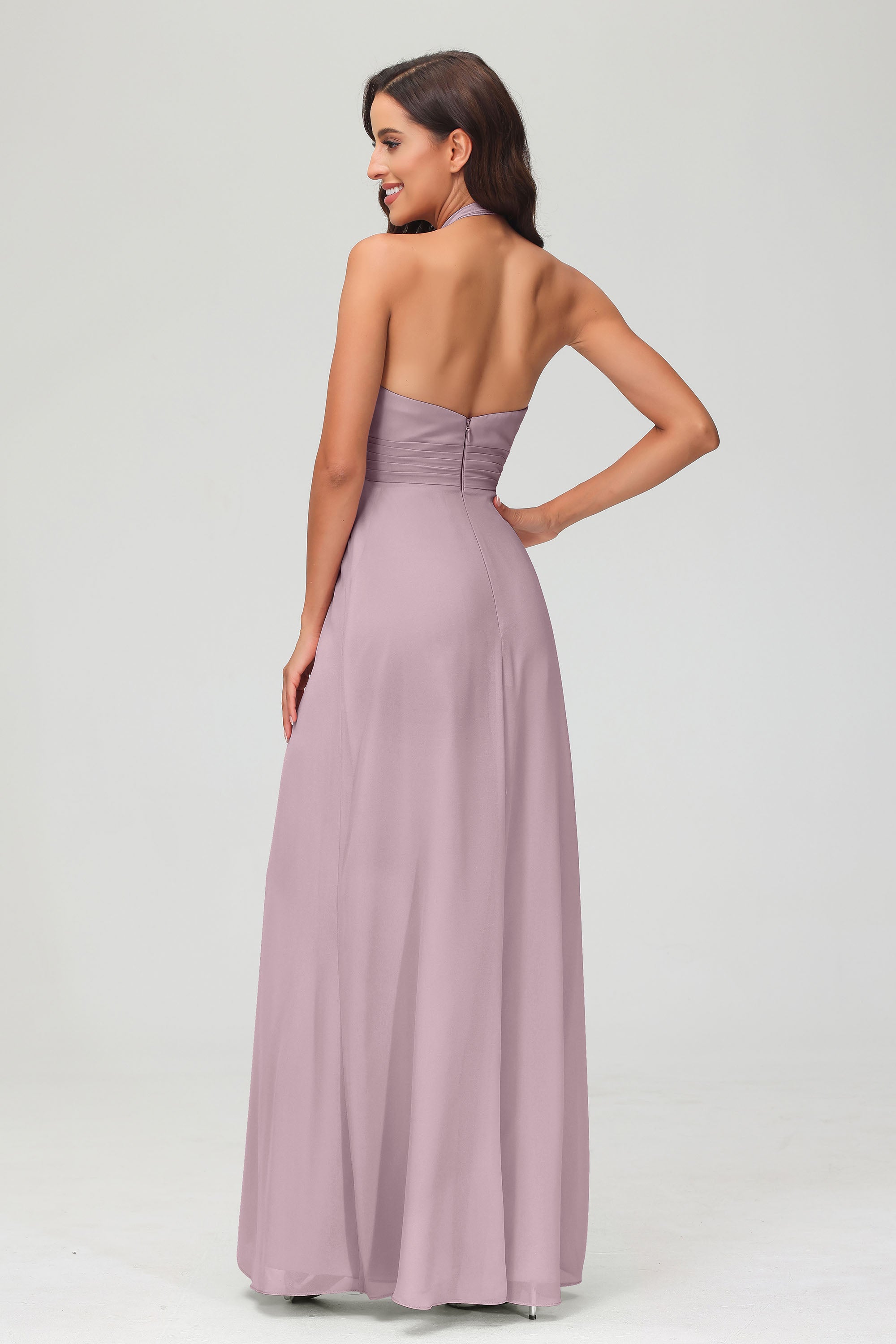 A Line Halter Chiffon Bridesmaid Dresses Women's Formal Evening Prom Dress Gowns