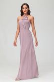 A Line Halter Chiffon Bridesmaid Dresses Women's Formal Evening Prom Dress Gowns