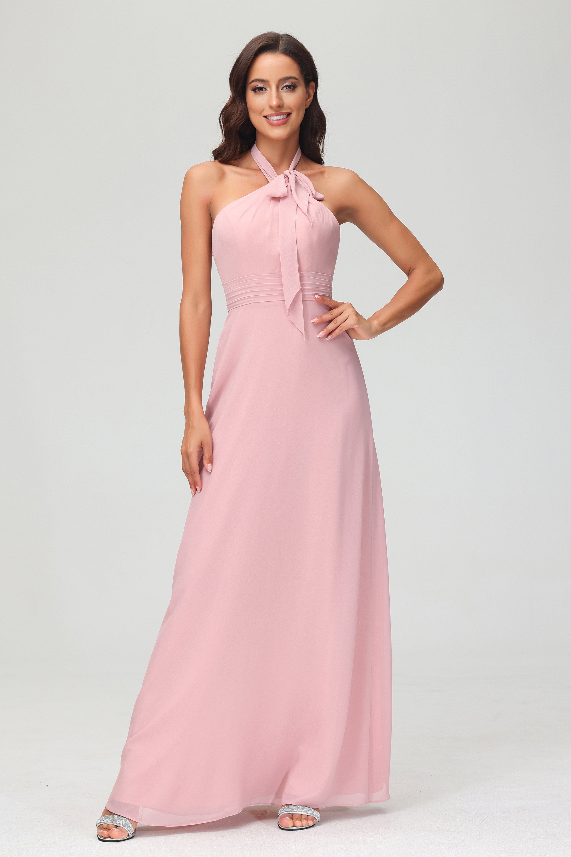 A Line Halter Chiffon Bridesmaid Dresses Women's Formal Evening Prom Dress Gowns
