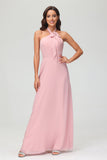 A Line Halter Chiffon Bridesmaid Dresses Women's Formal Evening Prom Dress Gowns