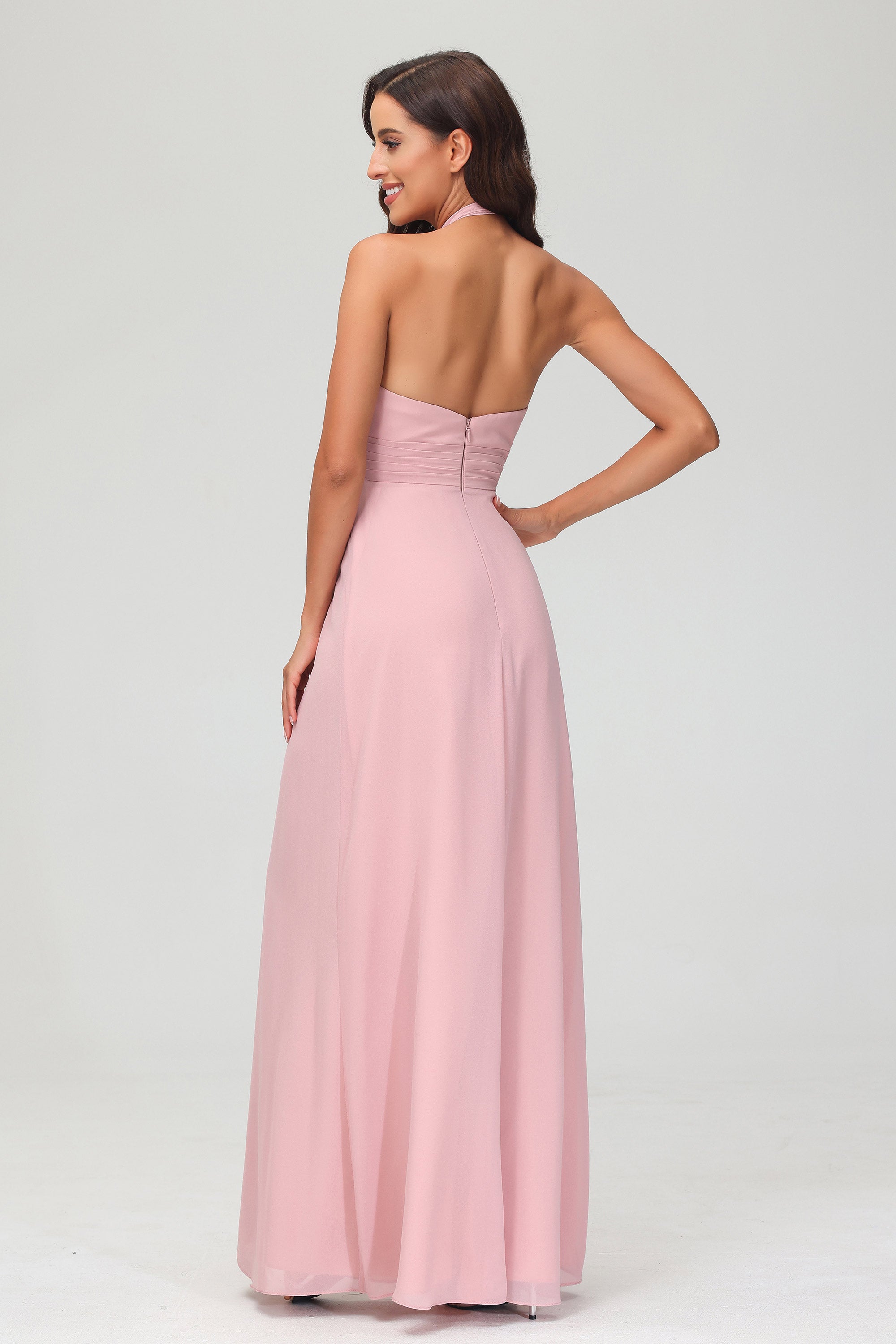 A Line Halter Chiffon Bridesmaid Dresses Women's Formal Evening Prom Dress Gowns