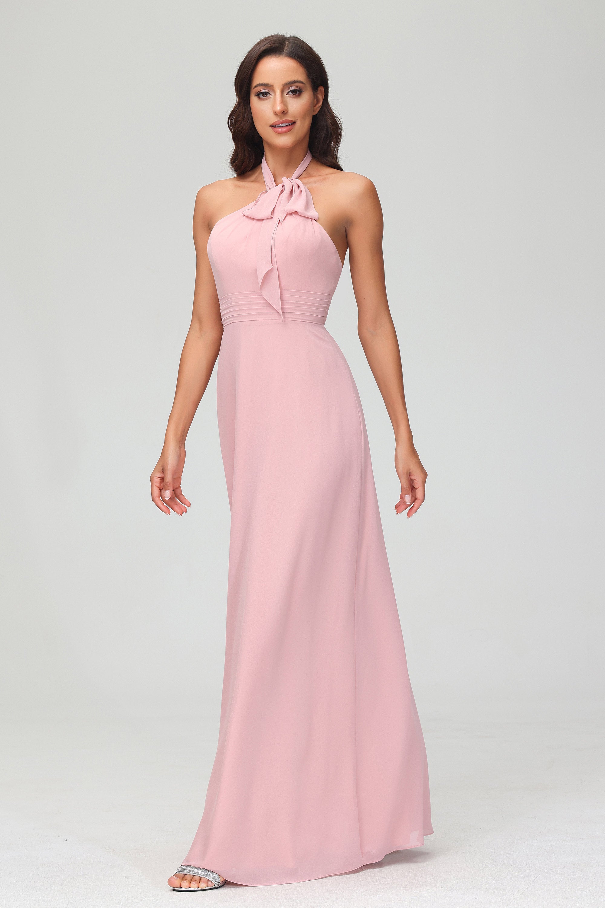 A Line Halter Chiffon Bridesmaid Dresses Women's Formal Evening Prom Dress Gowns