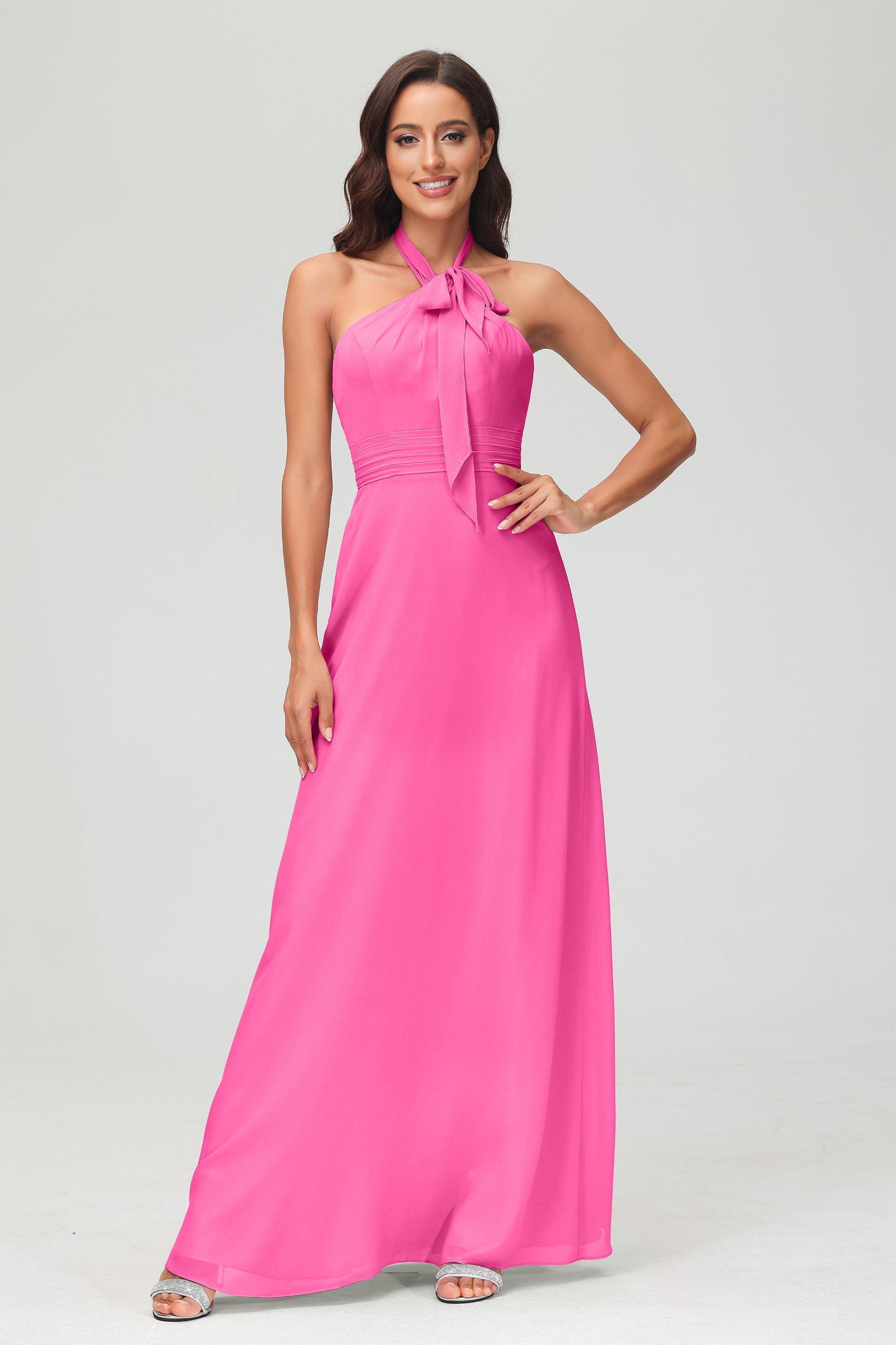 A Line Halter Chiffon Bridesmaid Dresses Women's Formal Evening Prom Dress Gowns