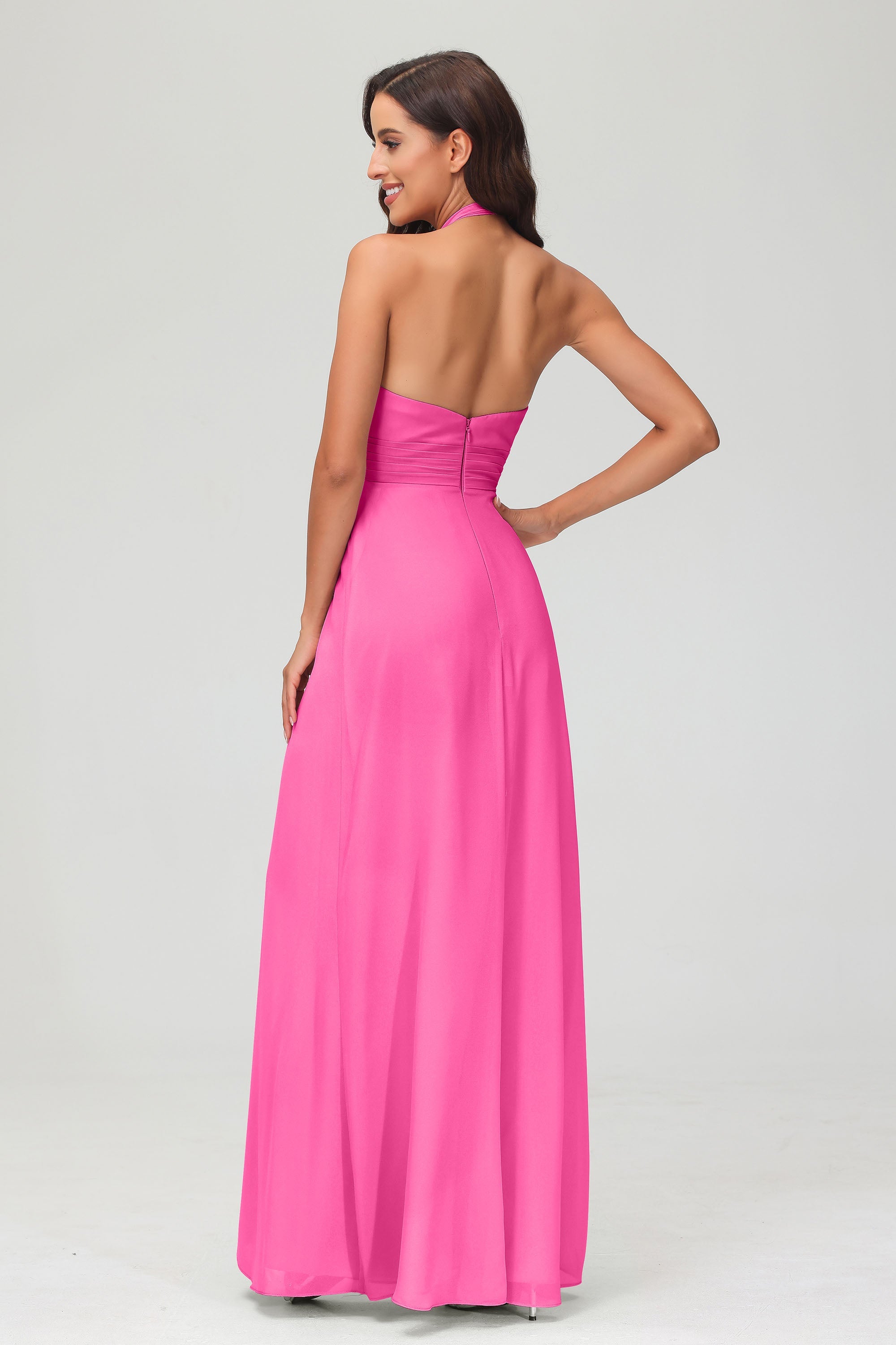 A Line Halter Chiffon Bridesmaid Dresses Women's Formal Evening Prom Dress Gowns