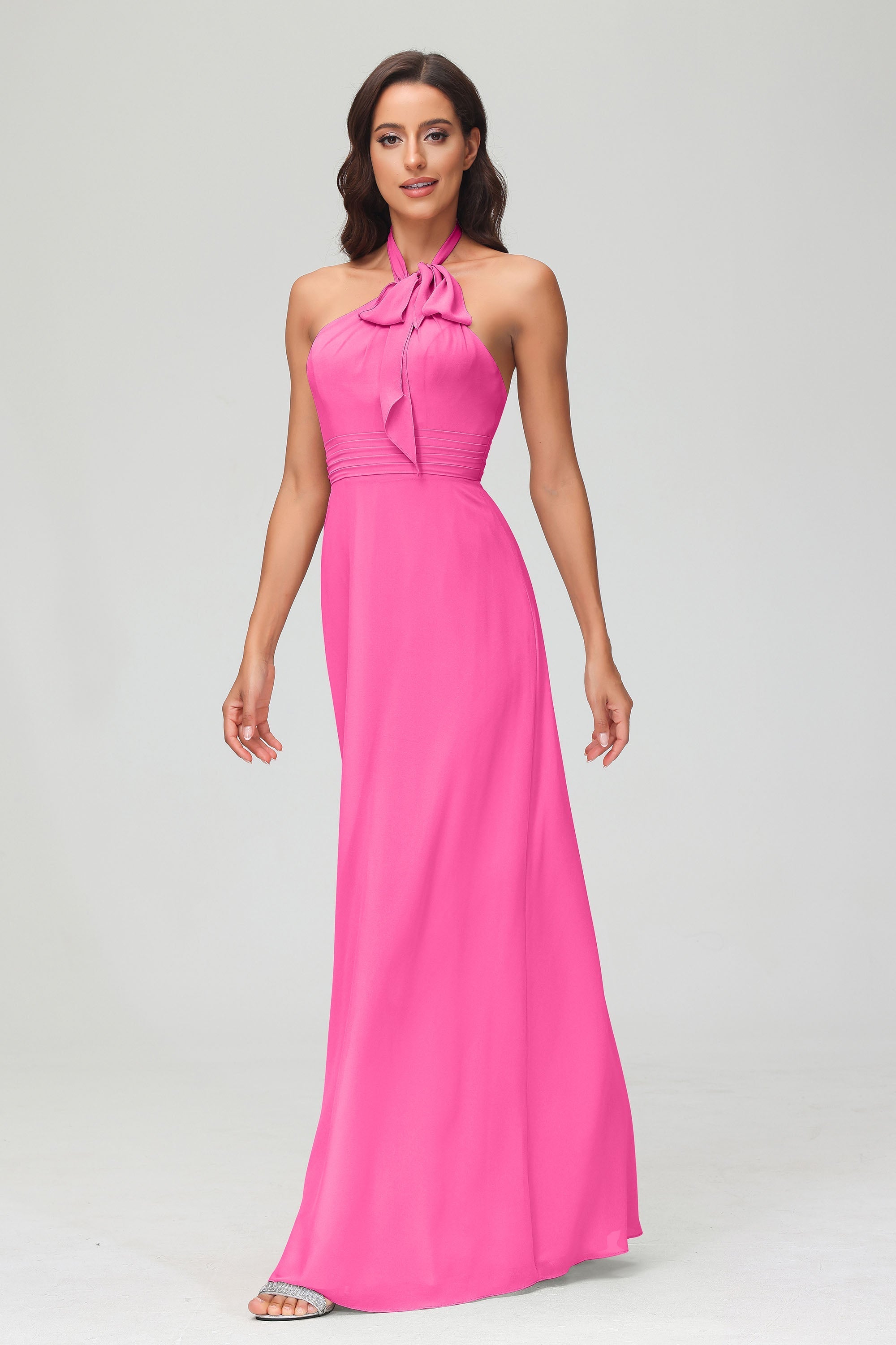 A Line Halter Chiffon Bridesmaid Dresses Women's Formal Evening Prom Dress Gowns