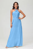A Line Halter Chiffon Bridesmaid Dresses Women's Formal Evening Prom Dress Gowns
