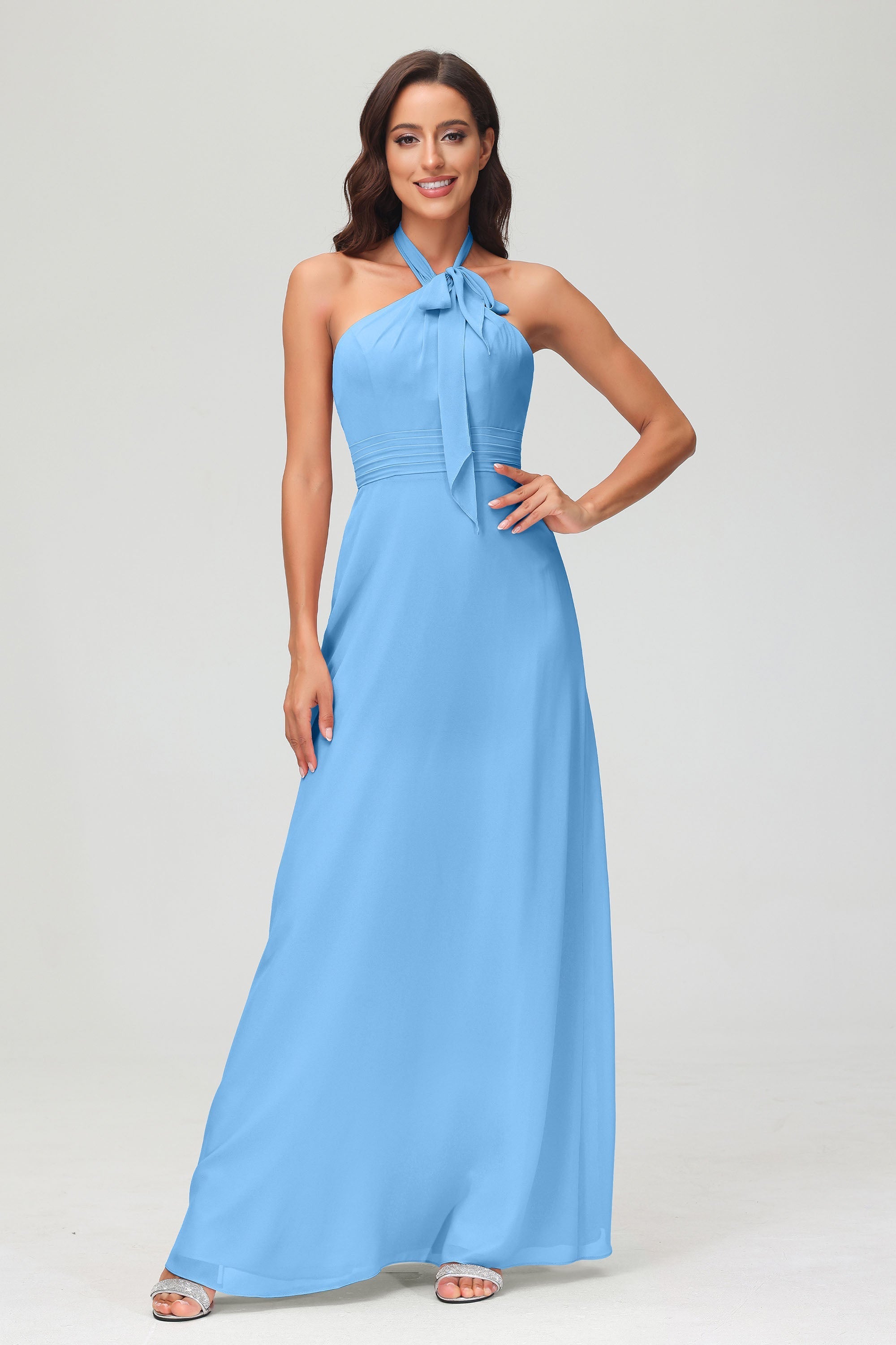 A Line Halter Chiffon Bridesmaid Dresses Women's Formal Evening Prom Dress Gowns