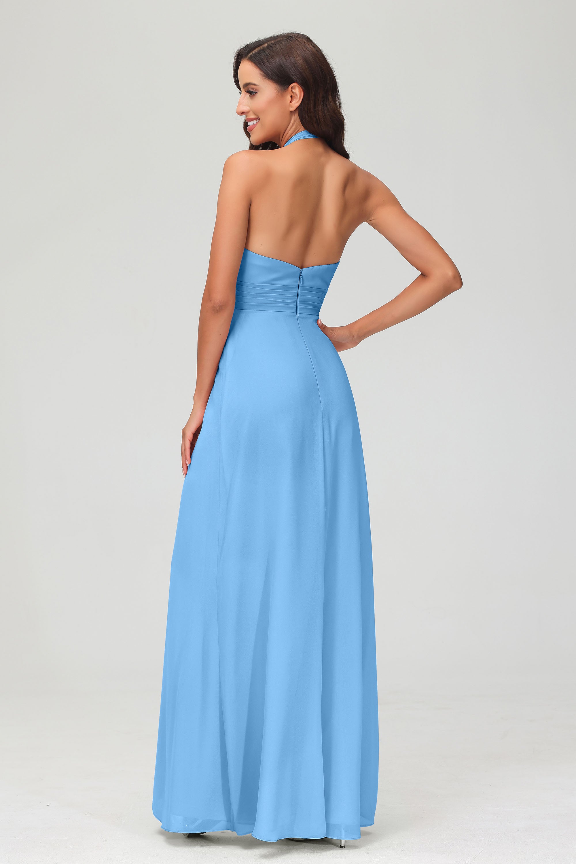 A Line Halter Chiffon Bridesmaid Dresses Women's Formal Evening Prom Dress Gowns