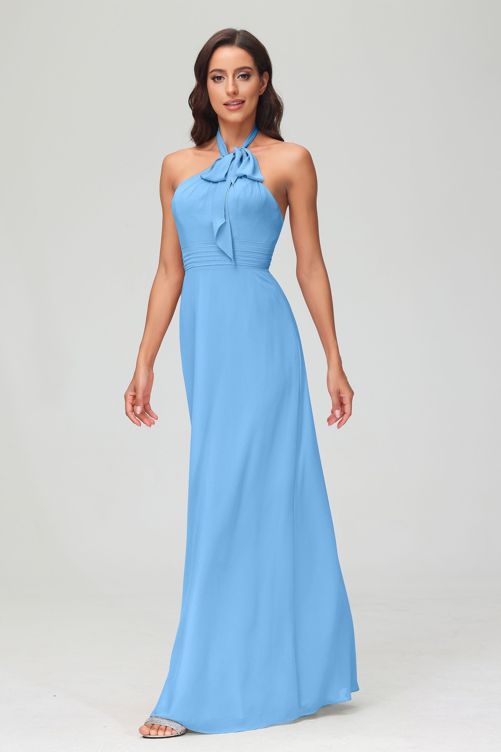 A Line Halter Chiffon Bridesmaid Dresses Women's Formal Evening Prom Dress Gowns